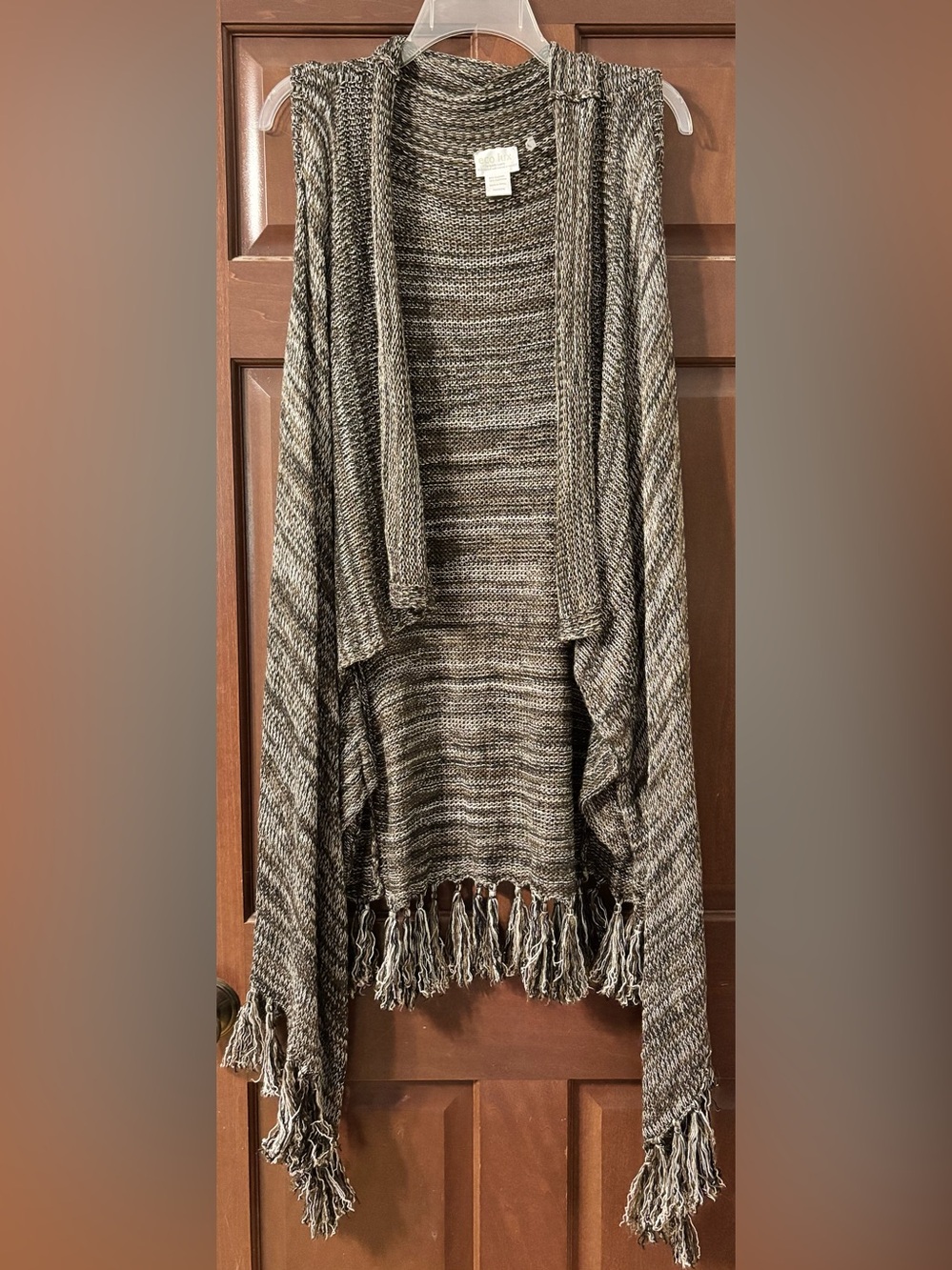 Eco Lux Soybean Cashmere Boho Marled Knit Fringed Cardigan Vest M/L